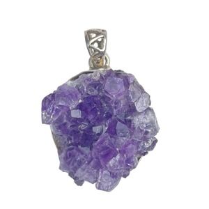 Vintage Amethyst Sterling Silver Pendant Druzy